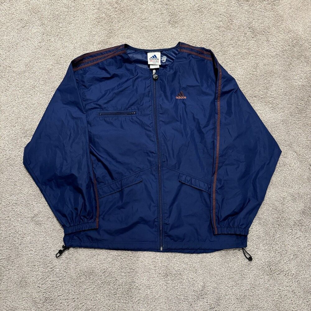 Vintage 90's Adidas Blue & Orange Full Zip Windbreaker Track Jacket Mens Sz XXL
